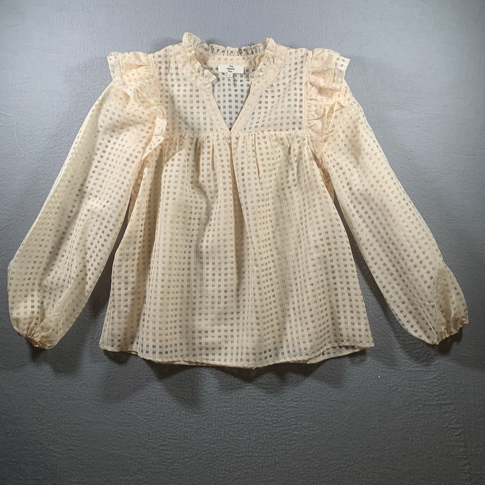 Entro Shirt Women's Light Peach Long Sleeve V-Neck Lined, Size Small